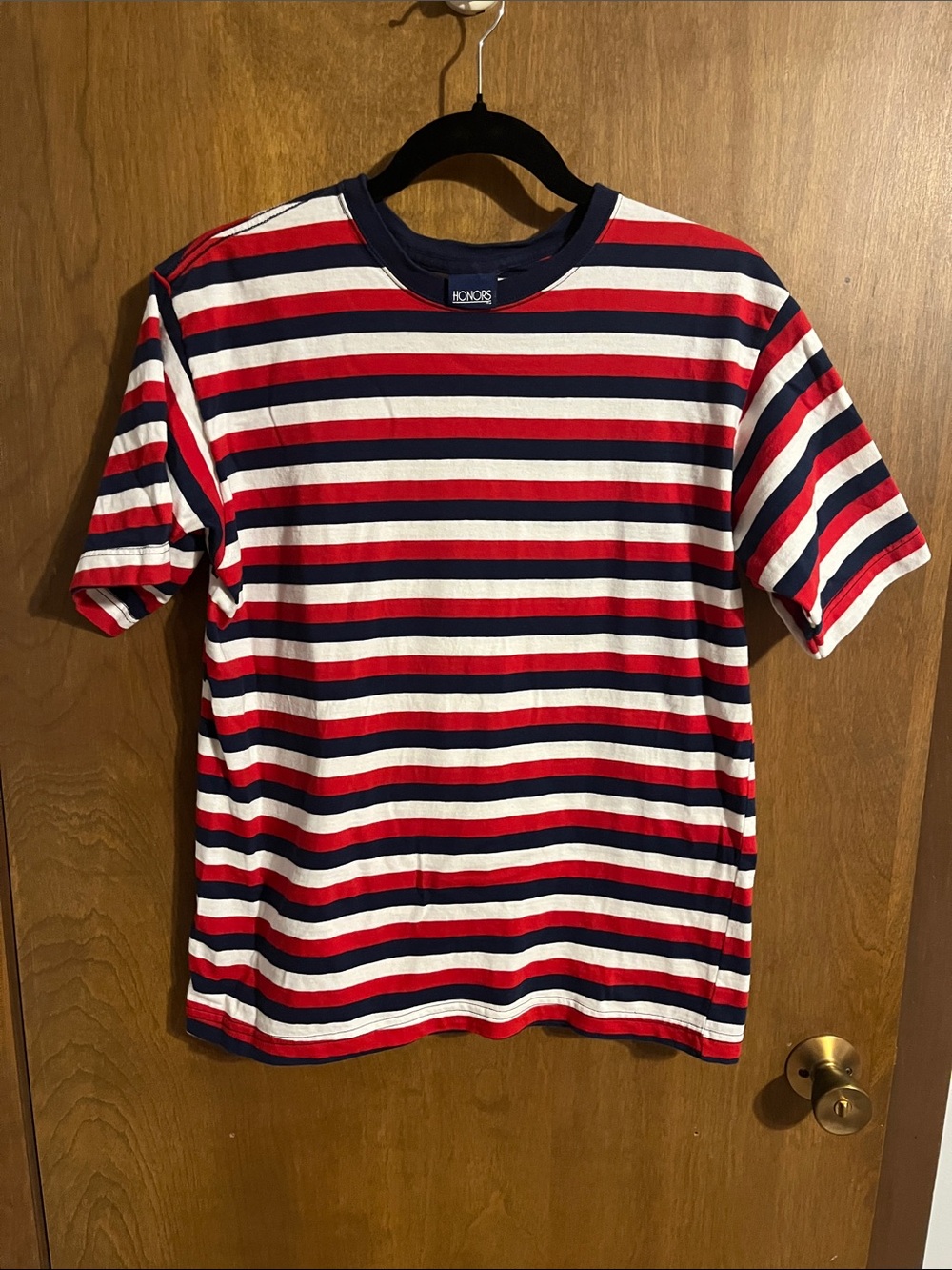 Red, White & Navy Striped Crew Neck T-Shirt